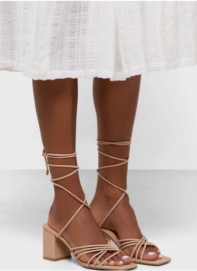 Buy Block Heel Strappy Lace Up Sandal in UAE