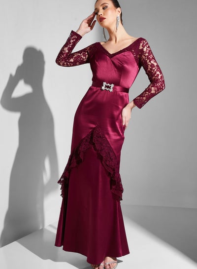 Buy Embellished Belted Lace Detail Dress in Saudi Arabia