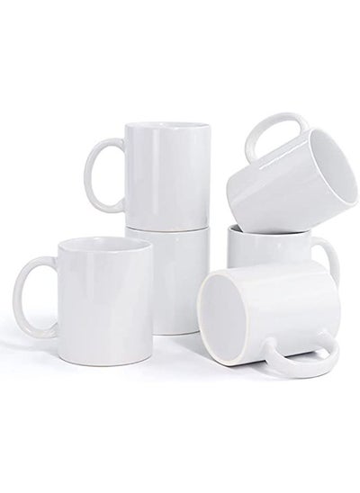 Buy AKDC  Mugs Set Of 6, 400ML White Classic Drinking Cups With Handles in UAE