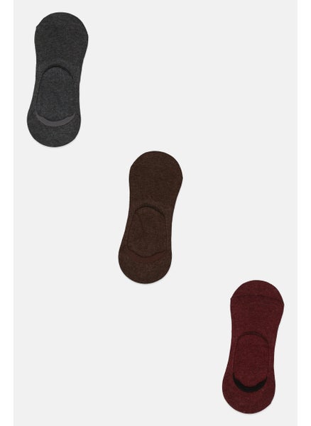 Buy Men 3 Pairs Solid Foot Socks, Maroon/Grey/Brown in UAE