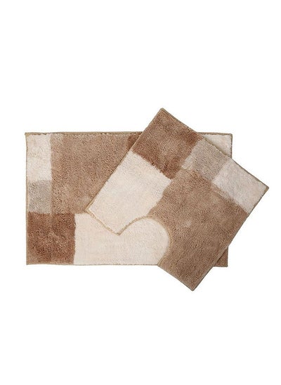 Buy Hawaii 2-Piece Blocks Bathmat, Beige - 50X80 cm in UAE