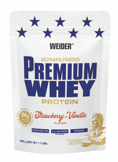 اشتري Premium Whey Protein 500g, High Protein, Low Carb, Zero Fat, Enriched with L-Glutamine & Vitamin B6, Strawberry & Vanilla في الامارات