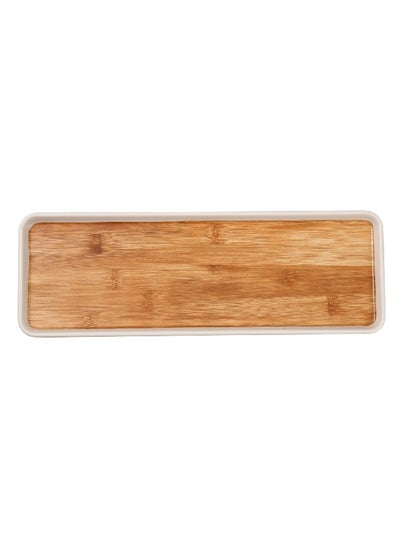 Buy Elegant Durable Rectangular Melamine and Bamboo Serving Tray Brown and White 2 x 12 x 35 cm Y1K150041-PH051-A in Saudi Arabia