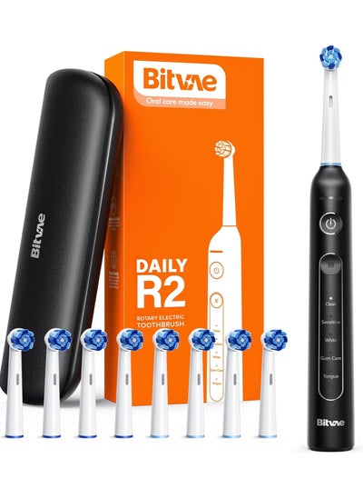 اشتري Bitvae R2 Rotating Electric Toothbrush for Adults with 8 Brush Heads, Travel Case, 5 Modes Rechargeable Power Toothbrush with Pressure Sensor, 3 Hours Fast Charge for 30 Days في السعودية