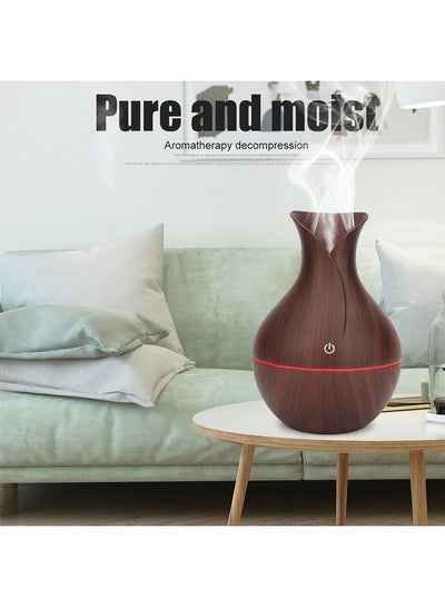 Buy USB LED Ultrasonic Wooden Humidifier Air Purifier with 7 Colors Light for Home (Dark Wooden Grain) in Saudi Arabia