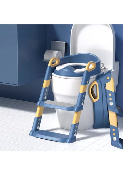 Buy Potty Training Seat with Step Stool Ladder,Potty Training Toilet for Kids Boys Girls,Comfortable Safe Potty Seat with Anti-Slip Pads Folding Ladder(Blue) in Saudi Arabia