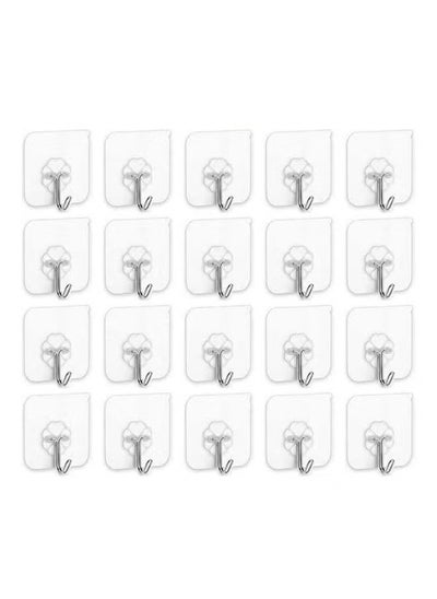 Buy 20-Piece Heavy Duty Wall Hooks Transparent 6cm, Super Adhesive Strength 50 in UAE