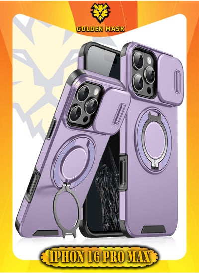 Buy GOLDEN MASK For iPhone 16 Pro Max Sliding Camshield Ring Holder Phone Case (Purple) in Egypt