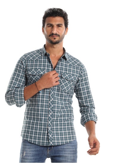 اشتري Green, White & Black Tartan Men Long Sleeves Shirt في مصر