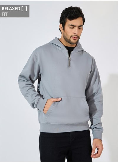 Buy Quarter Zip Relaxed Fit Fleece Hoodie in Saudi Arabia