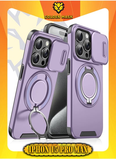 Buy GOLDEN MASK For iPhone 15 Pro Max Sliding Camshield Ring Holder Phone Case (Purple) in Egypt