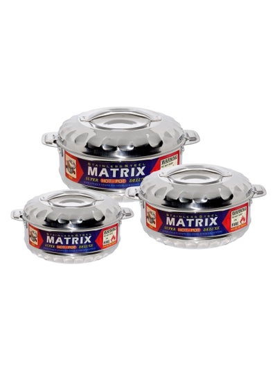 Buy Hotpot Stainless Steel Casserole Food Warmer Keeps Food Warm for Long Time - Martrix 3pc Set in UAE