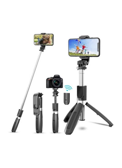 اشتري Stick, 3 in 1 Extendable Selfie Stick Tripod with Detachable Bluetooth Wireless Remote Phone Holder for iPhone 12/Xs/iPhone 8/iPhone 11/11pro, Galaxy S10/S9 Plus/S8/Note8, LG (L02, Black) في الامارات