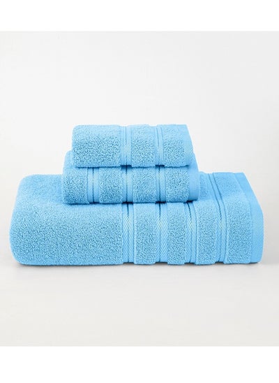 اشتري 3 Pcs Luxury Bath Towels Set, Combed Cotton Bathroom Towels, Lint Free Soft Absorbent, 1* Bath Towel, 1* Hand Towel, 1* Face Towel(Sky Blue) في السعودية