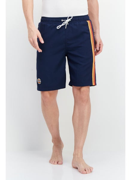 Buy Men Brand Logo Drawstring Board Shorts, Navy Blue in UAE