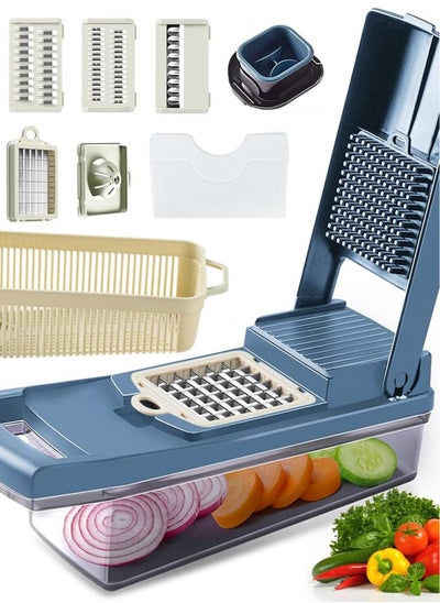 Buy Vegetable Chopper Dicer Onion Chopper, 12 in 1 Vegetable Shredder Food Chopper Fruits Cutter with 7 Stainless Steel Blades, Adjustable Slicer, Vegetable Cutter with Drain Rack Storage Container in Saudi Arabia