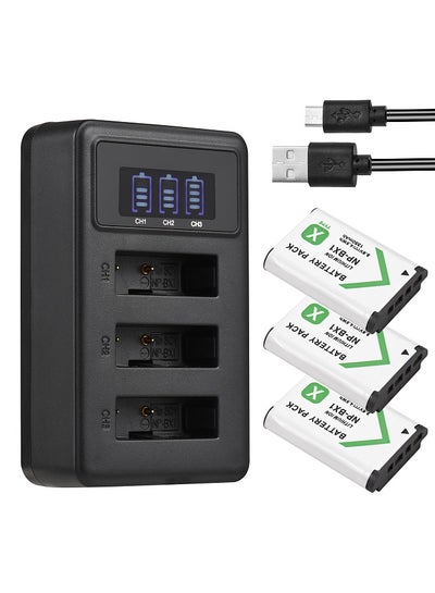 Buy NP-BX1 Battery Charger 3-Slot with LED Indicators + 3pcs NP-BX1 Batteries 3.6V 1350mAh with USB Charging Cable Replacement in Saudi Arabia