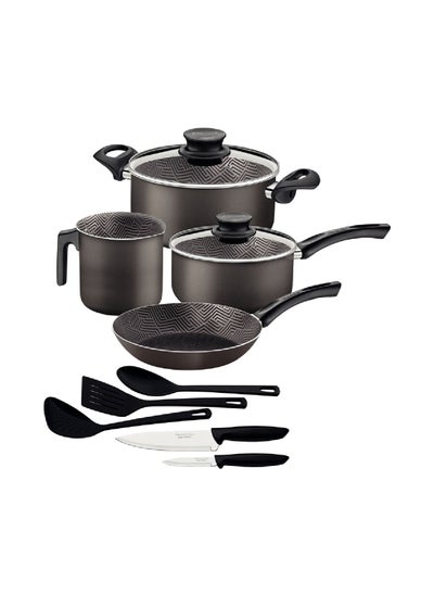 Buy Paris 11 Pieces Lead Colored Aluminum Cookware Set with Interior and Exterior Starflon Max PFOA Free Nonstick Coating in UAE