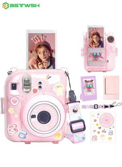 Buy 5 Pack Protective Clear Case for Fujifilm Instax Mini 12 Instant Camera - Crystal Hard Shell Cover with Upgraded Photo Pocket Holds 10 Films on Back and Adjustable Strap - Glitter Pink(No Camera) in Saudi Arabia