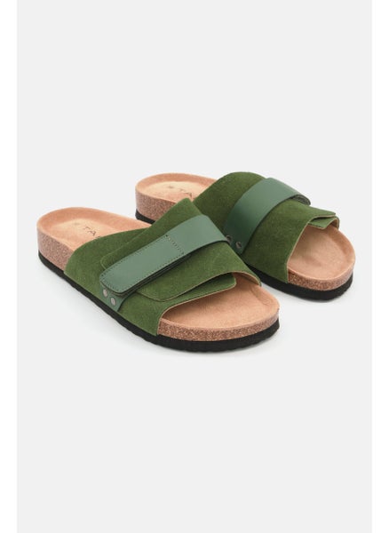 Buy Men Slip On Suede Cork Sandals, Green in Saudi Arabia