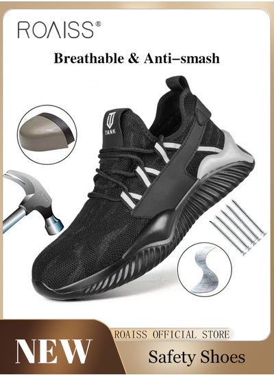 Buy Fly Woven Labor Protection Shoes for Men Anti-Smash and Puncture Work Safety Shoes Mens Non-slip Breathable Ultra Light Weight Sneakers Casual Lace up Front Low Top Outdoor Sports Shoes in UAE