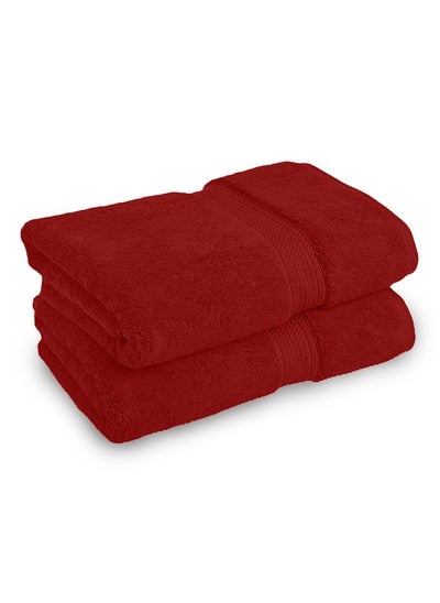 Buy Set of 2 Egyptian cotton towels Maroon color in Saudi Arabia