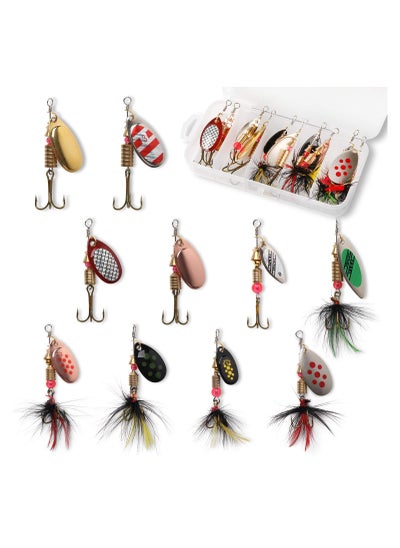 اشتري Fishing Lure Spinnerbait, 10 Pcs Bass Trout Salmon Hard Metal Spinner Baits Kit with Tackle Boxes, Portable Spinner Baits for Saltwater Freshwater Bass Trout Salmon Crappies Perch Fishing في الامارات