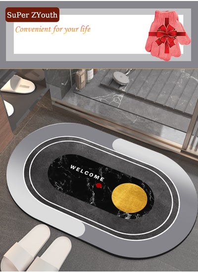 Buy Welcome Diatom Round Floor Mat with Free Shower Gloves, Non-Slip Bathroom Floor Mat, Quick-Drying and Easy-to-Clean Door Rug Mat, Super Absorbent Carpet, Bathroom/Toilet/Kitchen/Entrance 50x80cm in Saudi Arabia