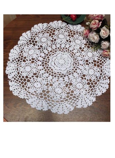 Buy 2PCS White Cotton Handmade Crochet Lace Tablecloth 16Inch,  Doilies Table Overlay, Round, Doilies Crochet for Tables Crafts Doilies Cloth Placemats Coasters Cotton Round Vintage Tablecloth 16 Inch in UAE