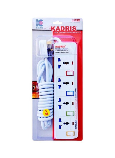 Buy Power Strips 914 Heavy Duty Extension Cord with 4 way Outlets with individual switch, Charging Socket with 3 meter Heat resistant  Extension Cord (White) in UAE