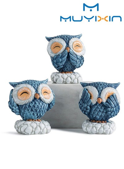 اشتري 3 Piece Blue Owl Decor for Home Decor Accents Cute Owl Statue for Accents Living Room Bookshelf Decorations Lover Gifts في الامارات