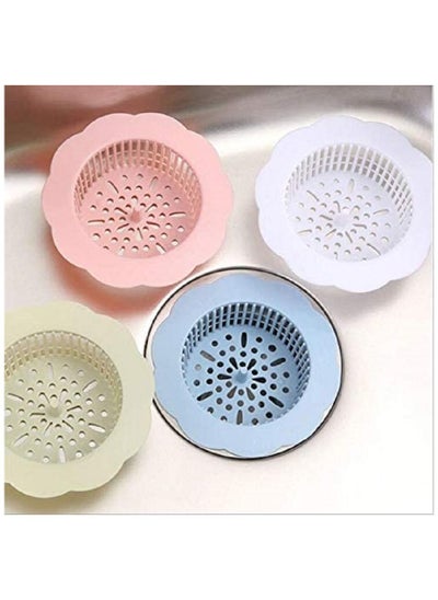 Buy 4-Pieces Sink Strainer Flower Shape Anti Clogging Filter Drainer Basket Cover Waste Hair Stopper for Kitchen Bathroom White/Blue/Pink/Green in UAE