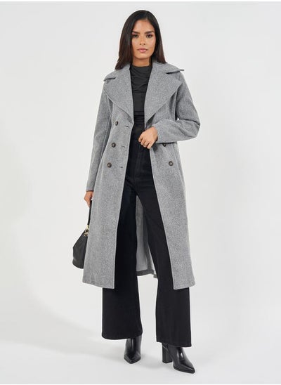 Buy Regular Fit Double Breasted Flared Wool Like Coat in Saudi Arabia