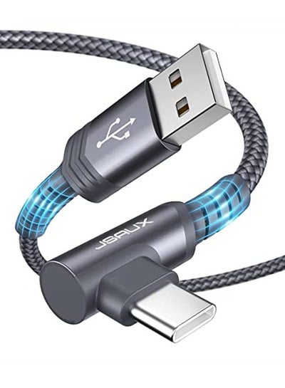 اشتري JSAUX 2Pack Flex Flat Series Cable - USB A to USB C 2.0 3A (Right Angle 90 Degree) Fast Charge Durable Nylon Braided Cable,2m Grey في مصر