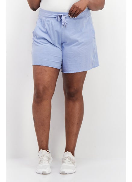 اشتري Women Plus Size Plain Drawstring Basic Shorts, Blue في الامارات