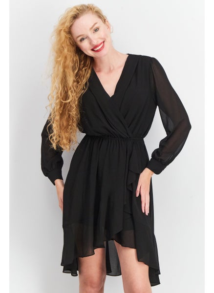 Buy Women Plain Midi Casual Dress, Black in Saudi Arabia