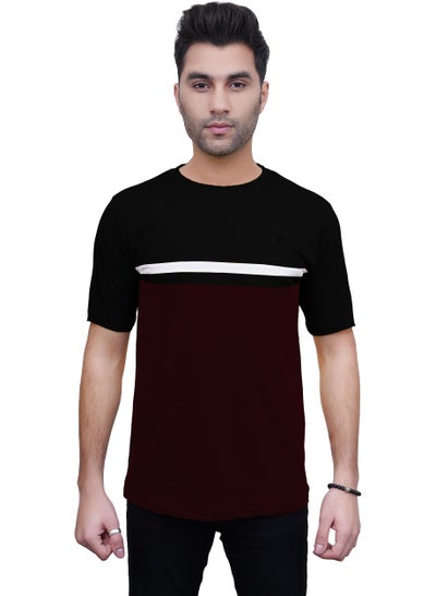 Buy Mens T Shirt 100% Combed Cotton Contrast Panelled Soft Comfortable Black T Shirt Top & Tees For Mens in UAE