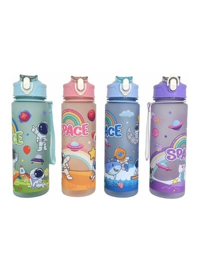 Buy Cute Astronaut Design Water Bottle for Kids 650ml with BPA Free Polypropylene Straw Safe for Outdoor Use with Multi Color Strap in Egypt