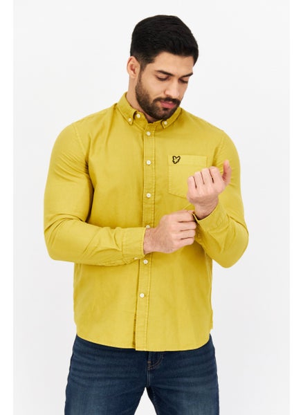 اشتري Men Regular Fit Brand Logo Long Sleeves Shirt, Mustard في الامارات