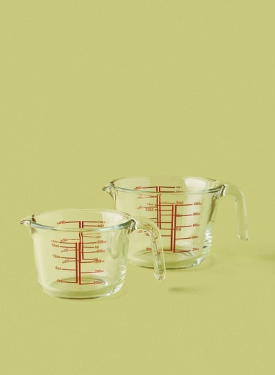 Buy 2 Piece Glass Measuring Cups - Heat Resistant - Oven Safe - Standard Cups - Kitchen Accessories - Mixing Bowl - Clear in Saudi Arabia