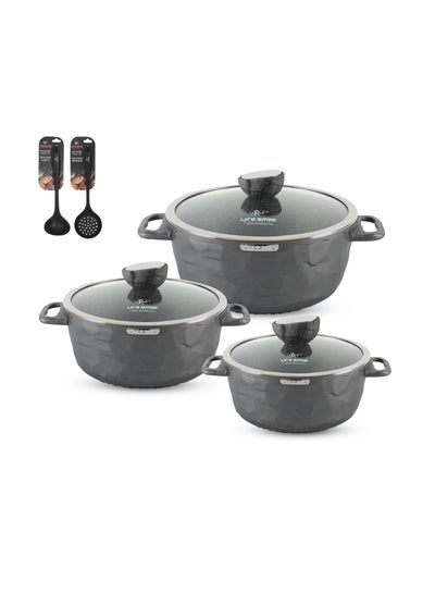 Buy Cookware Set 8Pcs - Cooking set Induction Bottom, Granite Non Stick Coating, Die Cast aluminum 100% PFOA FREE Casserole Set include Casseroles 16/20/24CM And Silicone Utensils in UAE