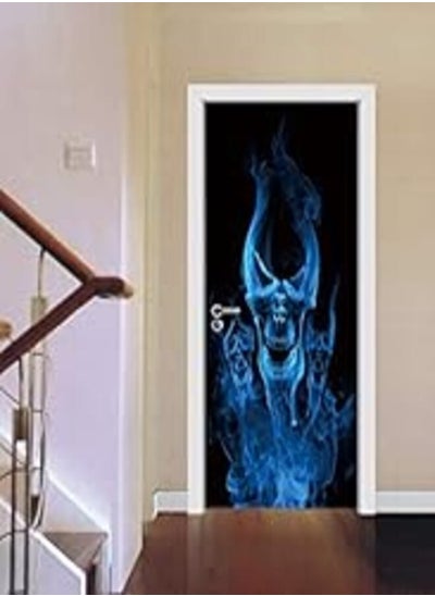 Buy 3D door sticking flame skull head living room bedroom door creative decoration wall sticker paper Halloween decoration in Egypt