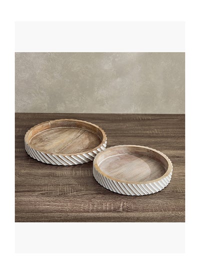 Buy Rena 2-Piece Wooden Tray Set 35 x 5 x 35 cm in Saudi Arabia