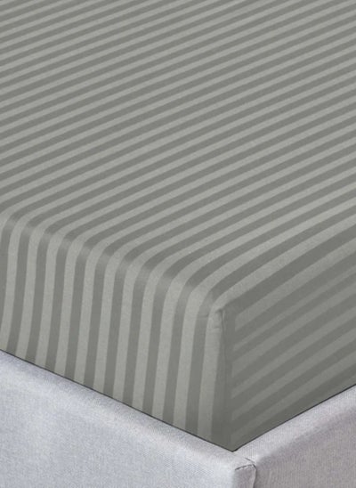 اشتري Light Grey Striped Double Size Sheet Set Deep Pockets Machine Washable 150x200+25cm في الامارات