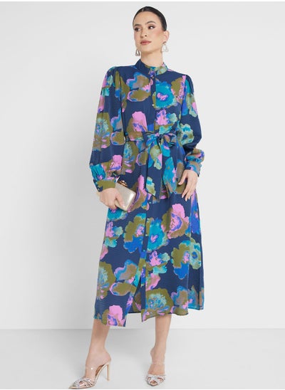 Buy Floral Printed Tie Detail Dress in Saudi Arabia