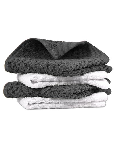 Buy Infinitee Xclusives Premium Dish Towels - Grey [Pack of 4] 100% Cotton 33cm x 33cm Dish Cloth - Absorbent Tea Towels - Terry Kitchen Dishcloth Towels for Household Cleaning in UAE