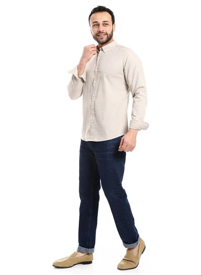 Buy Solid Cotton Full Sleeves Casual Shirt_Dark Beige in Egypt