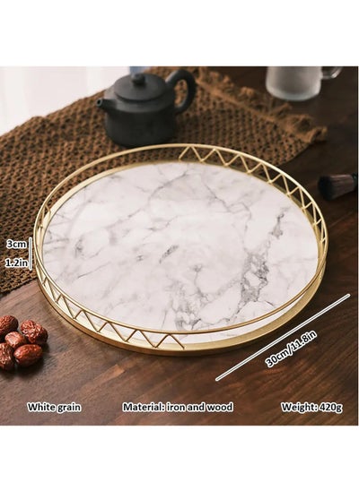 Buy Wooden Round Marble Grain Tray, Decorative Storage Tray, Tea Tray, Storage Tray, Home Decoration Tray, For Home Room Living Room Office Decor (White) in Saudi Arabia