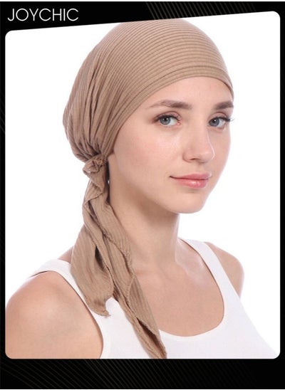 Buy Women's Solid Color Wrinkle Turban Cotton Chemo Hat Casual Windproof Head Scarves Slip-On Pre-Tied Hijab  for Ladies All Seasons  Beige in UAE