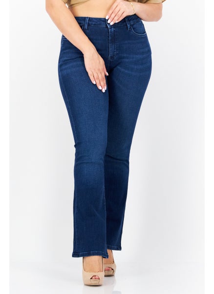 Buy Women Flare Fit Washed Stretchable Denim Jeans, Blue in UAE